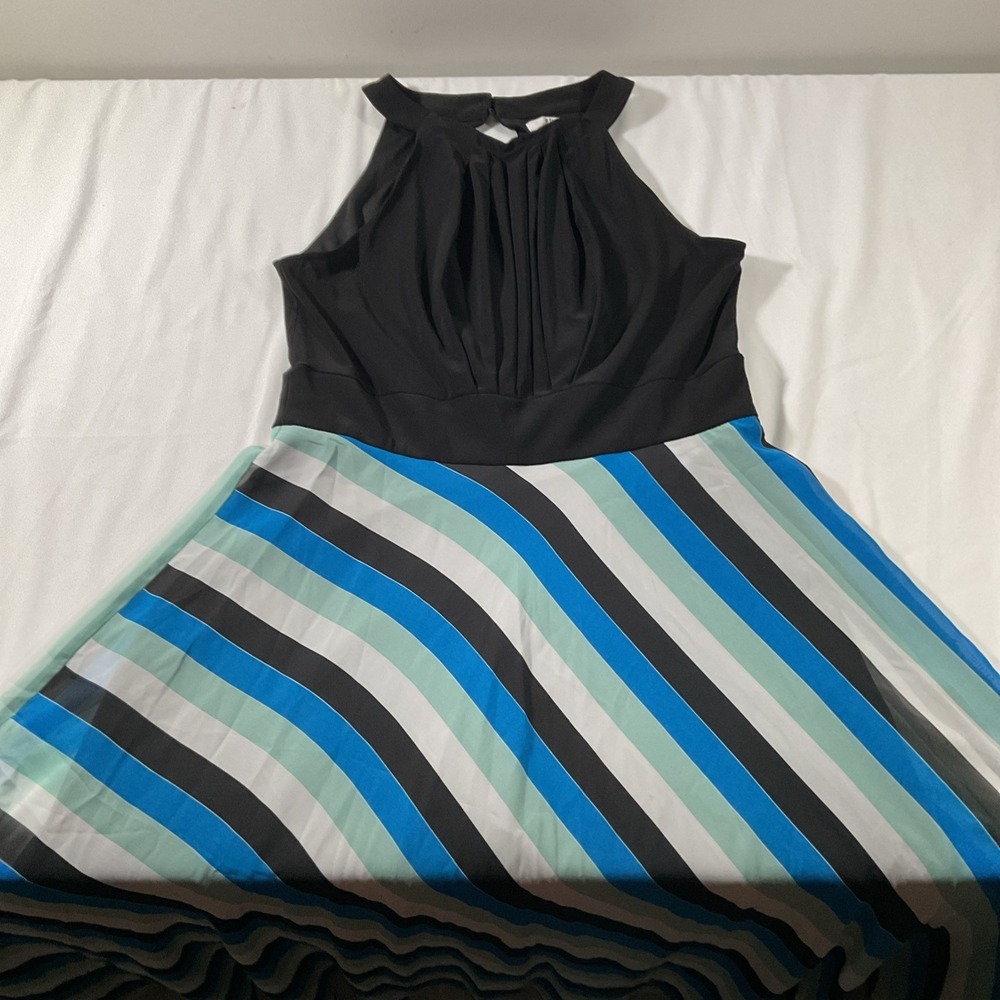 Studio One N.Y. Sleeveless Stripes Sheer Lined Keyhole Zip‎ Back Maxi Sz 8 J72